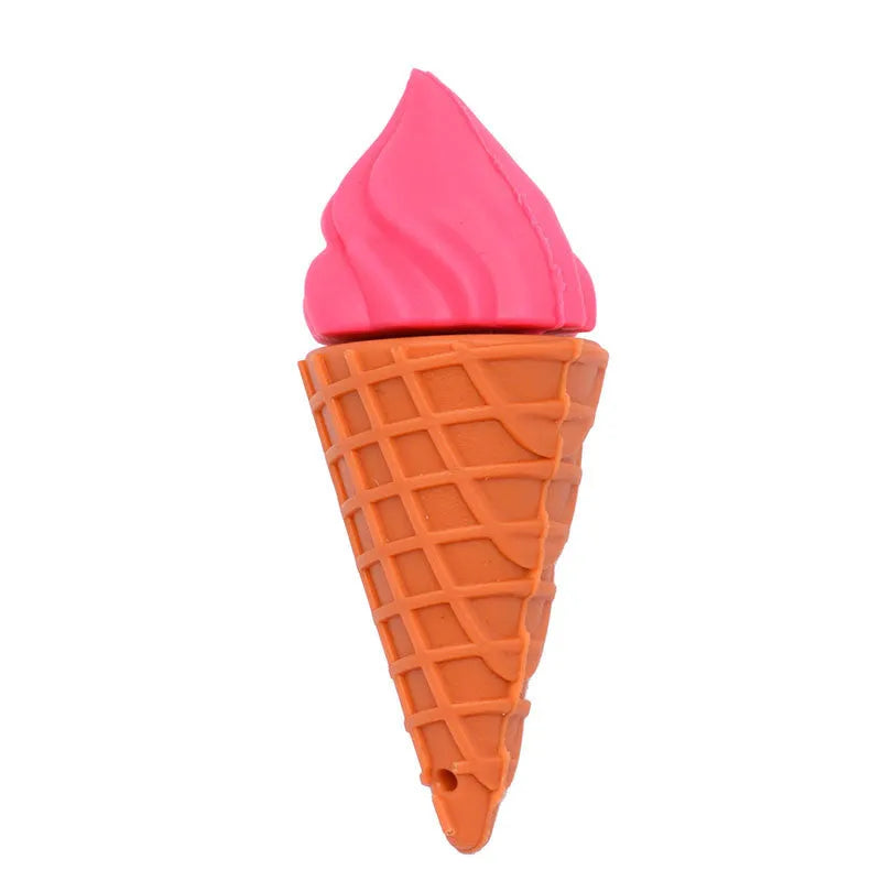 Miniature pink ice cream cone USB flash drive on a white background