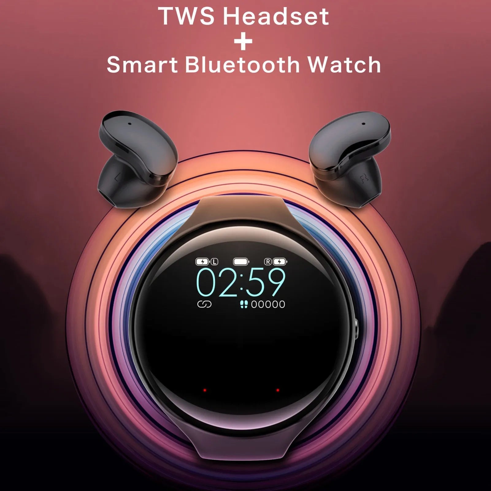 Black Bluetooth headset detached from a smart bracelet with a colour screen, showing a heart rate graph.