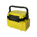 Portable double-layer ABS plastic bait fishing box in blue with pole holder and cup holder