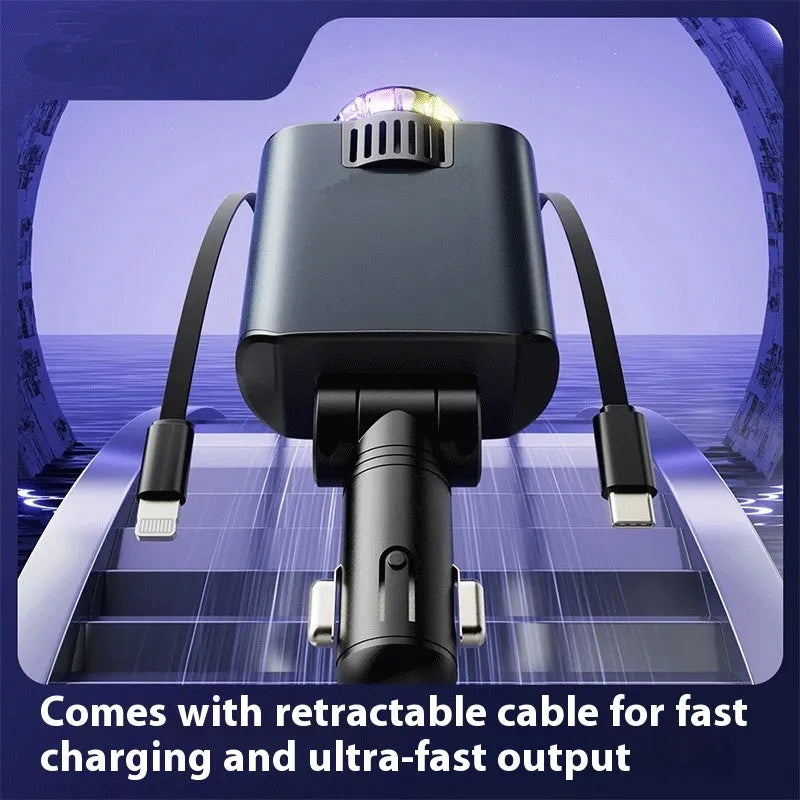 120W fast charge car charger with Starry Sky light, dual Type-C ports, and aromatherapy spray kit