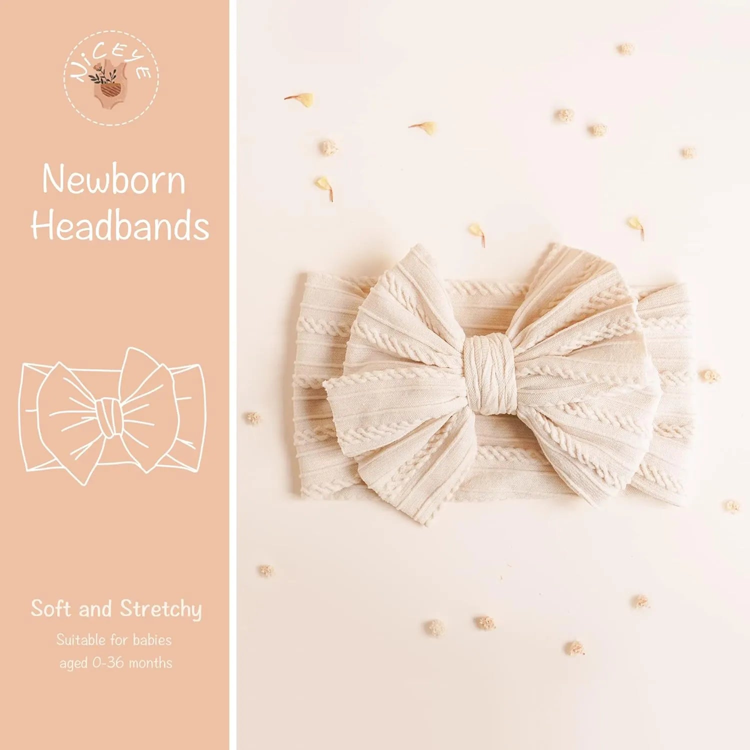 Handmade stretchy nylon baby headband with bow on newborn girl