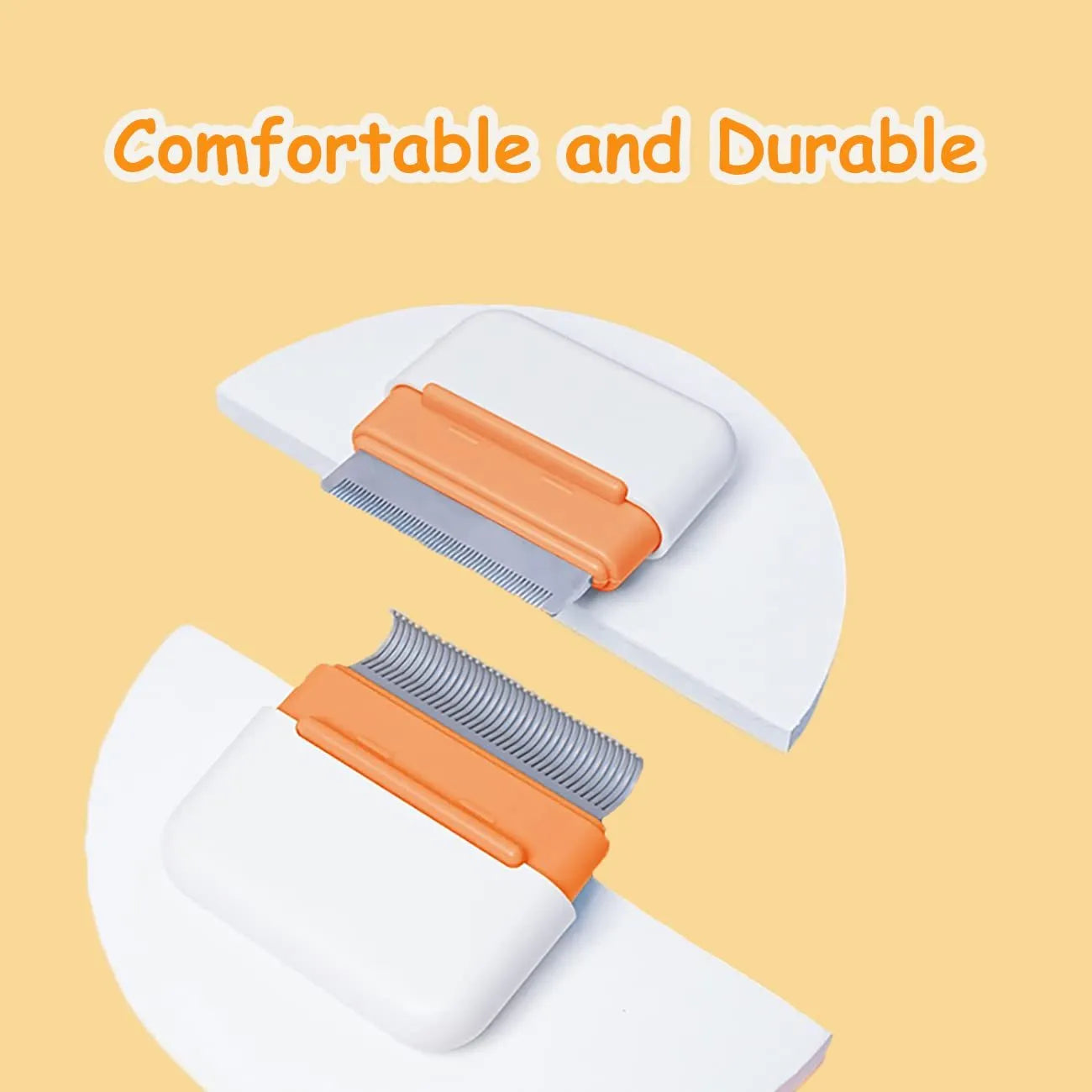 Blue dual-sided pet grooming comb showing massage and deshedding sides for cats dogs rabbits