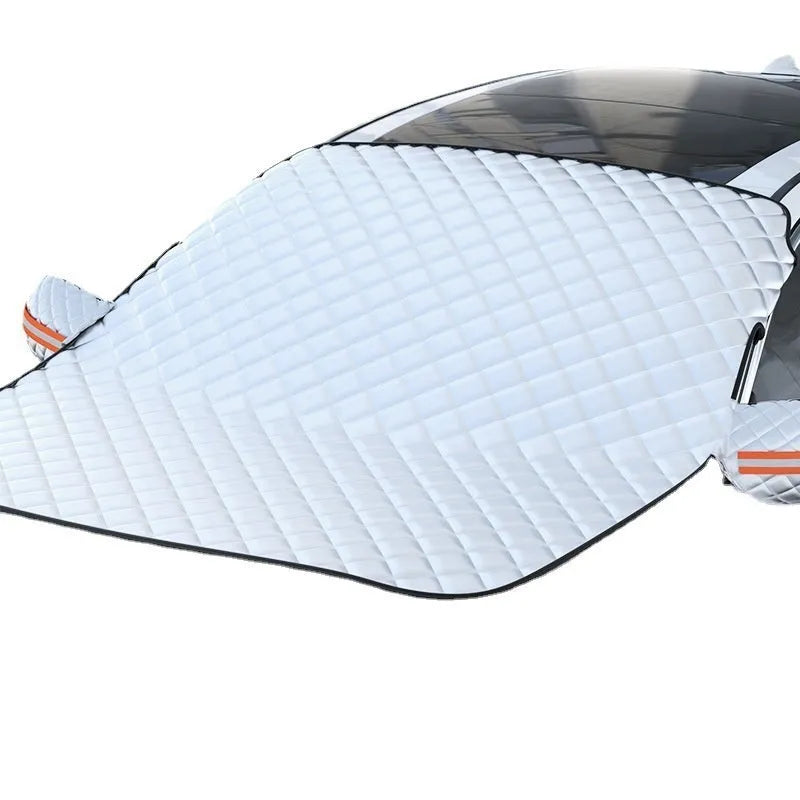 Thickened aluminium foil winter car cover for SUV windshields with magnetic fasteners and reflective stripes