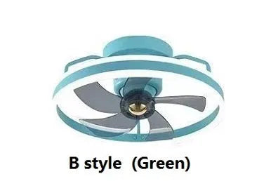 Modern ceiling fan lamp with light showing PC blades and acrylic shade in rose gold finish