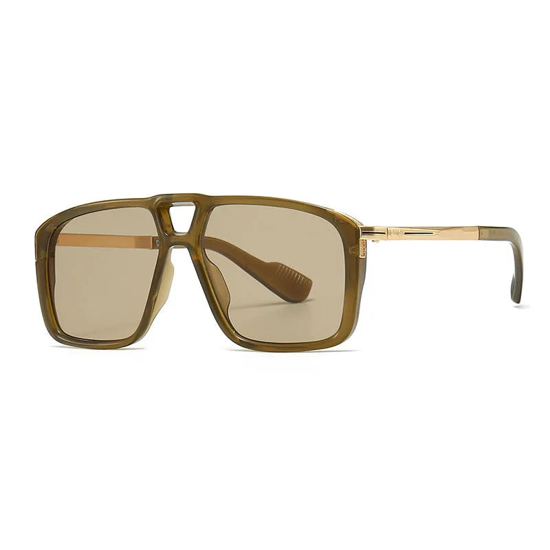 Men's retro double square sunglasses with plastic and metal frame in six colour options