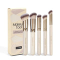 MAANGE 5 piece apricot coloured angled makeup brush set for powder blush and foundation