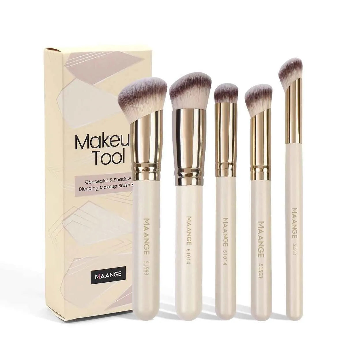 MAANGE 5 piece apricot coloured angled makeup brush set for powder blush and foundation