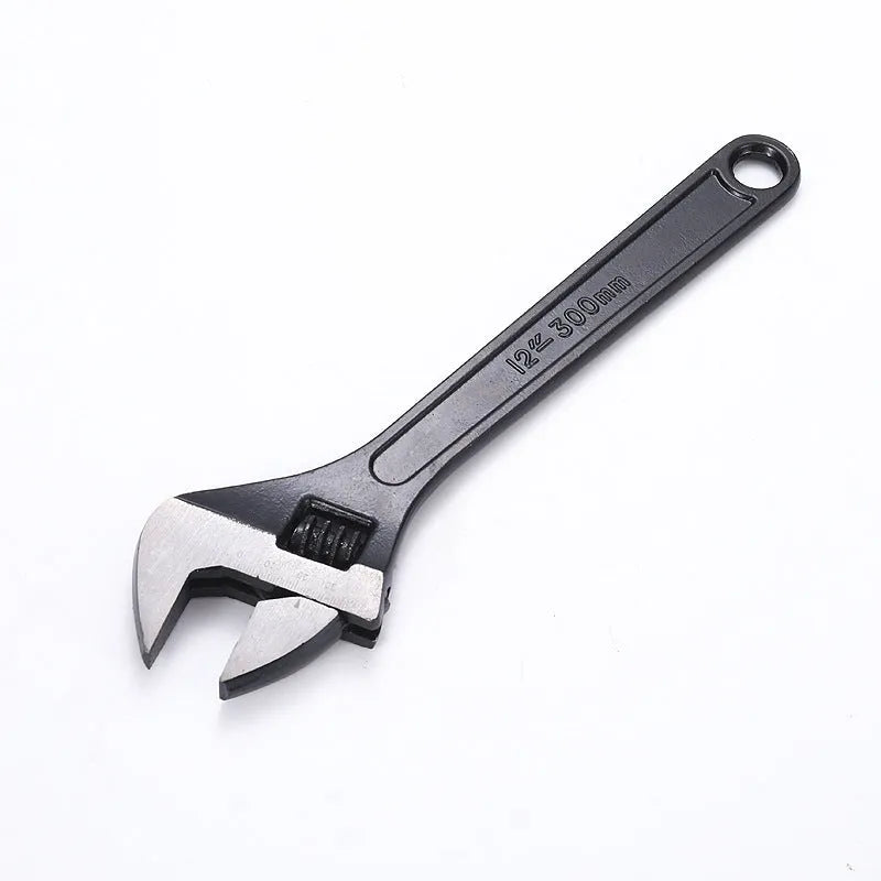 Blackened high carbon steel adjustable open-end wrench spanner showing ergonomic handle