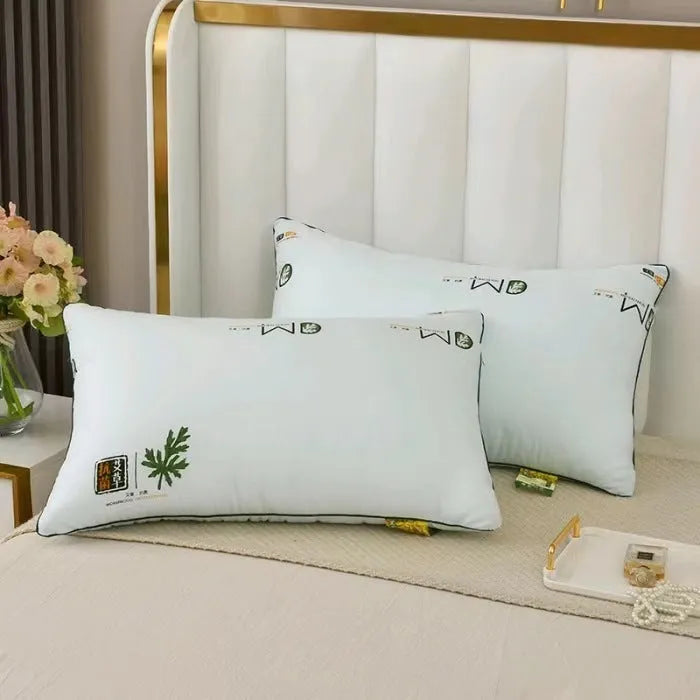 Polyester chemical fibre pillow in blue, available in 48x74cm and 42x70cm sizes with varying fill weights.
