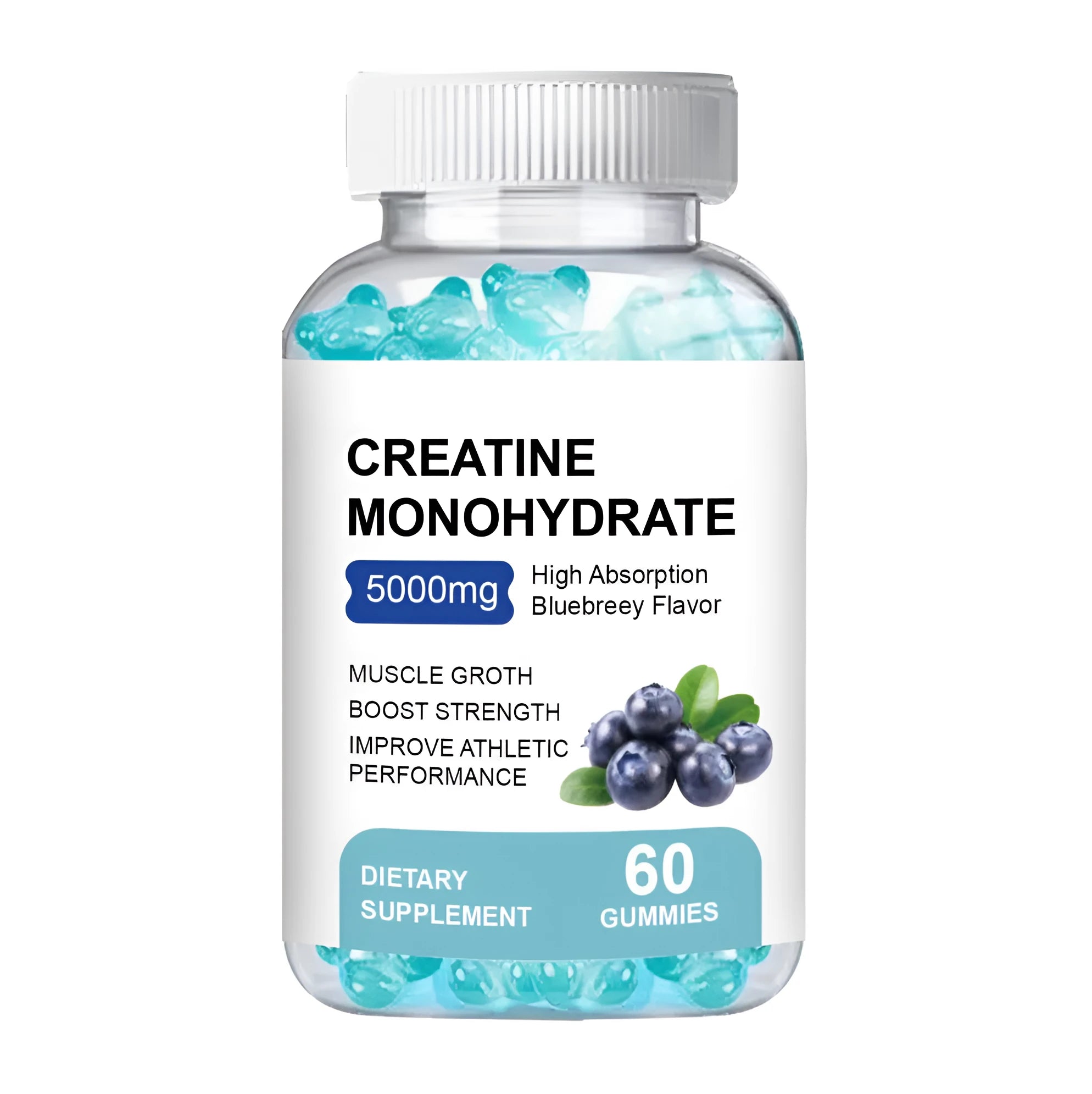 60 creatine monohydrate gummy pieces in a soft candy dietary supplement format