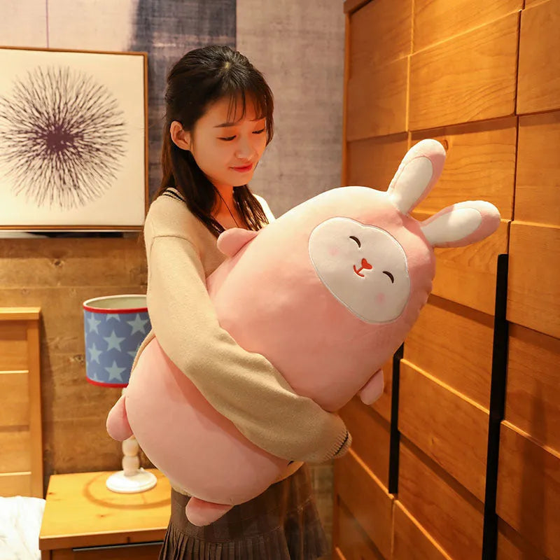Cherry blossom pink rabbit plush doll with super soft elastic fabric, available in three sizes with different facial expressions