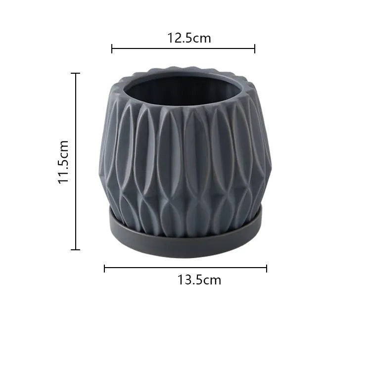 Grey ceramic medium-sized tabletop flowerpot for desktop or floor plants