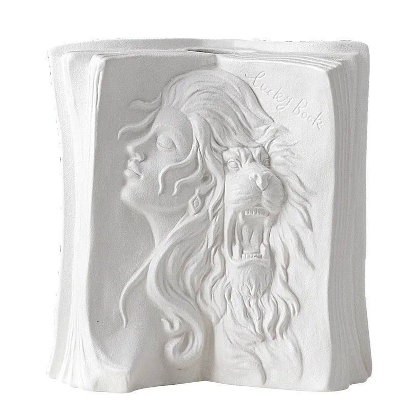 Glazed ceramic book stand in a modern design, acting as a desktop organiser and decorative ornament.