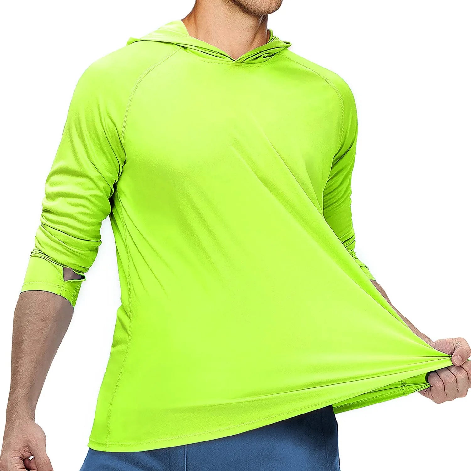 UPF50 hooded sun protection clothing in polyester fabric for outdoor activities