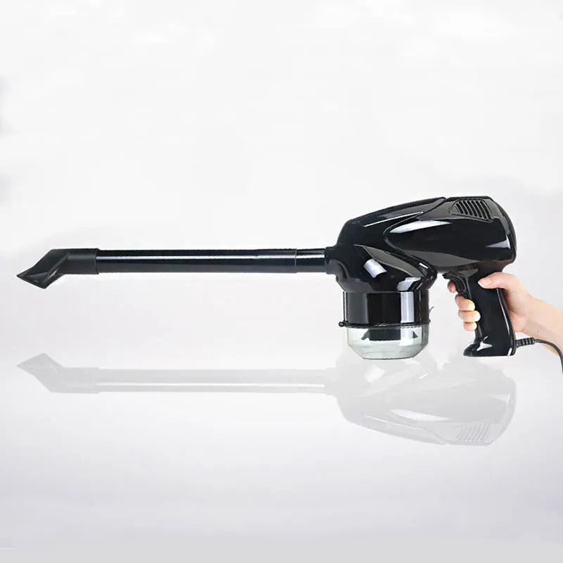12V 100W hand-held dry wet vacuum cleaner with 6-metre cord and cigarette lighter plug sitting on car seat