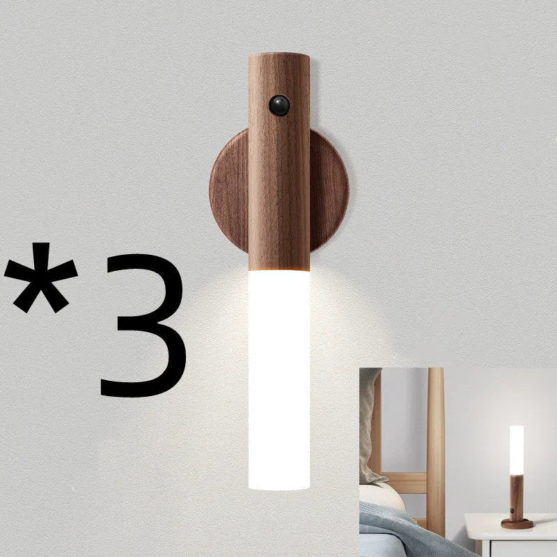 Wood and glass sensor LED desk lamp showing compact dimensions and contemporary design