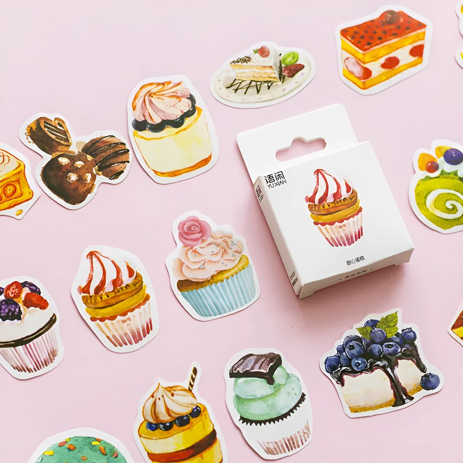 Yuxian hand ledger sticker box of 50 sweetheart cake shaped printed stickers in cute style