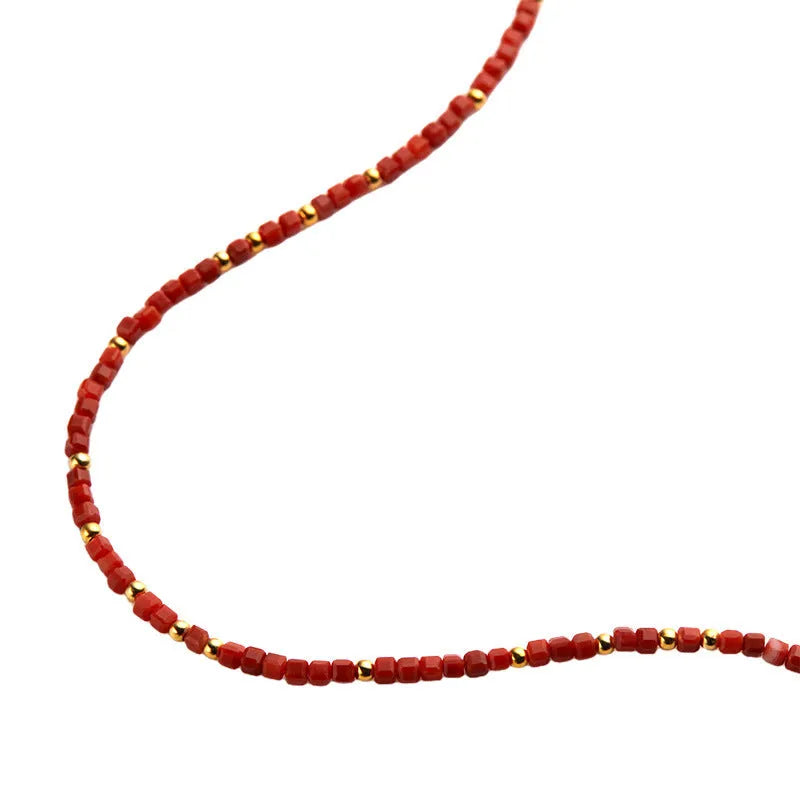 Women's red agate square candy necklace on 925 silver adjustable clavicle chain