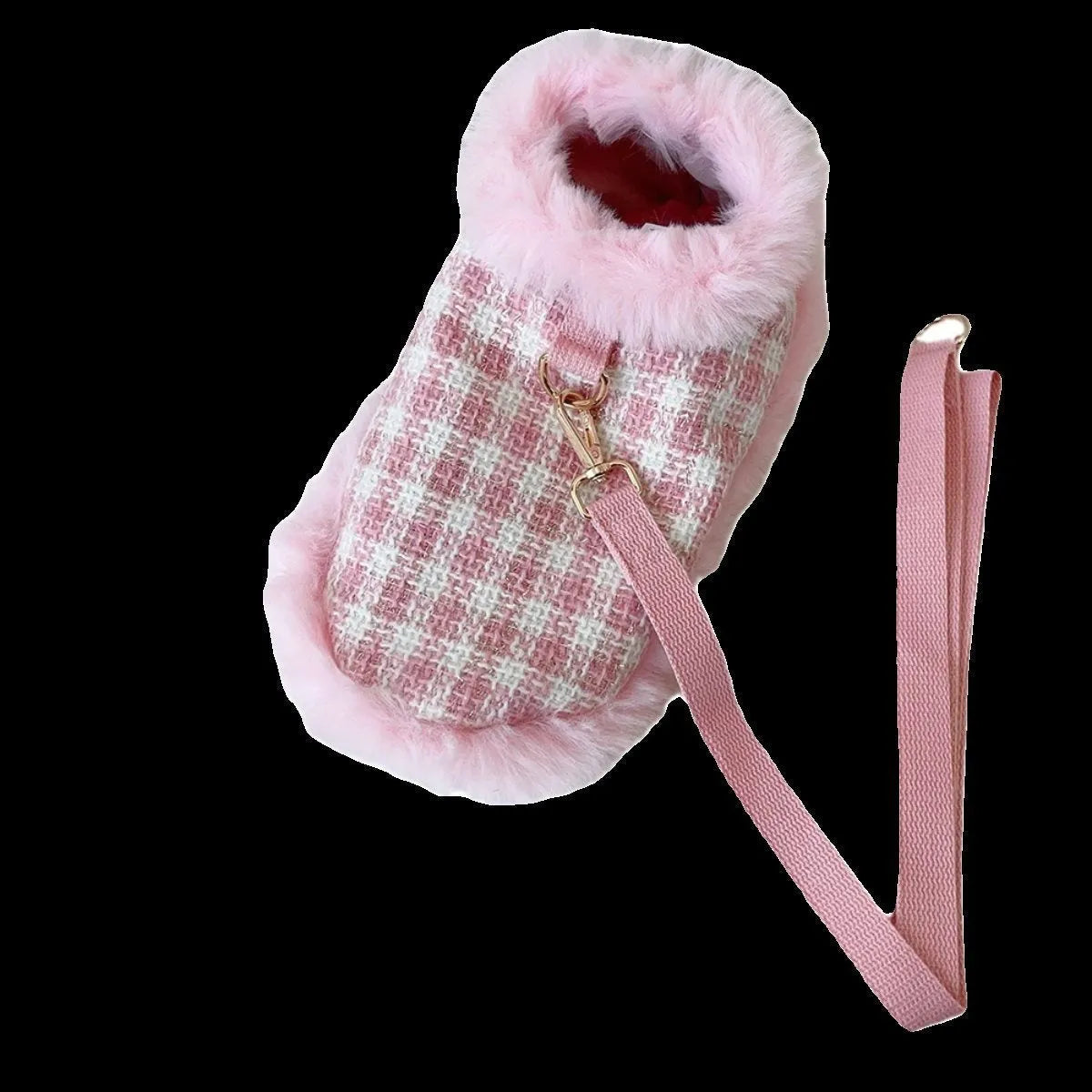 Pink cat costume set with cape featuring hand-holding rope and beret accessory