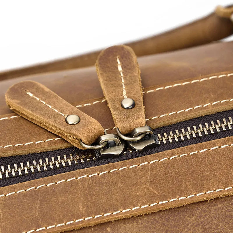 Crazy horse leather large capacity luggage bag in dark brown, 45cm length, with first layer cowhide construction