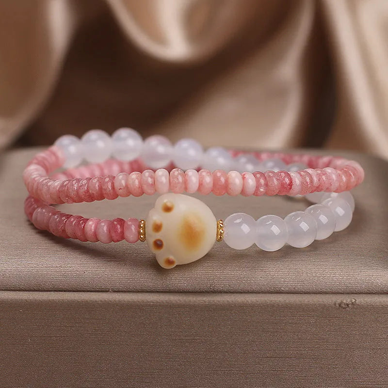 Natural crystal abacus bead bracelet pink double ring closure women's ethnic style
