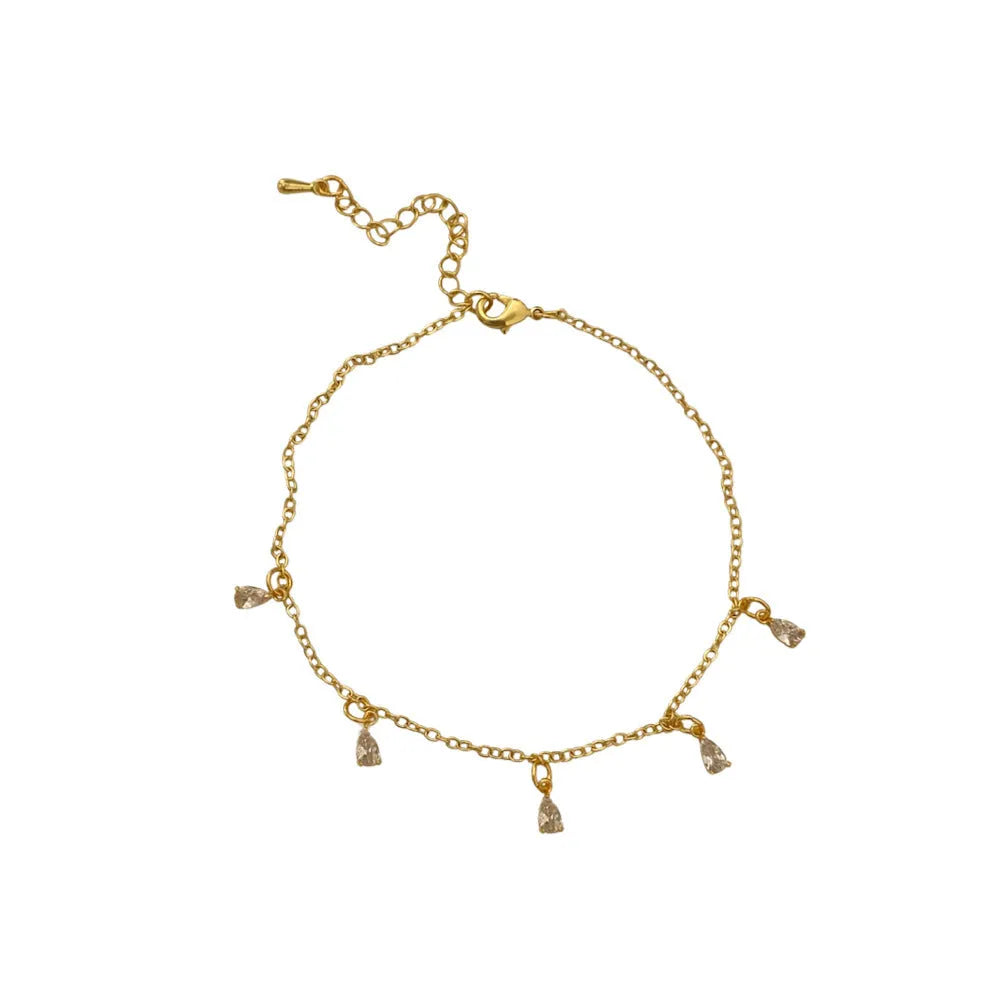 Zircon necklace, earrings, and anklet set with geometric meteor shower design.