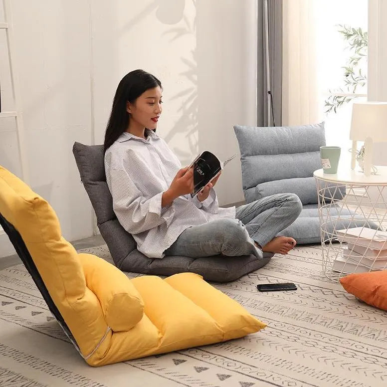 Adjustable lazy sofa floor chair with fabric cover and high elastic sponge filling in beige