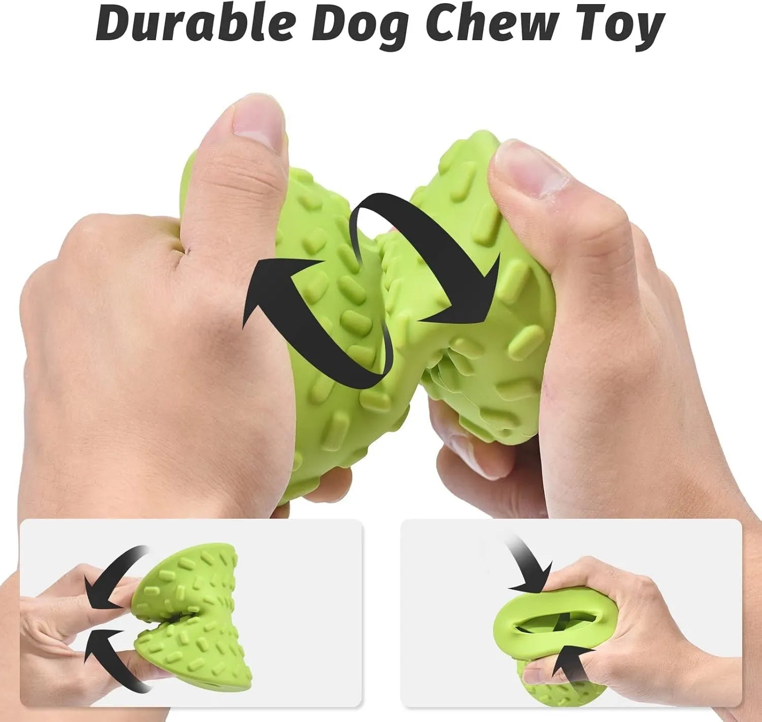 Blue natural rubber hollow dog bone toy with treat leakage holes on a white background.