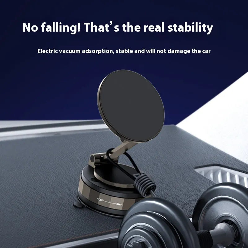 Folding vacuum suction cup car phone holder in T30 black zinc alloy on car dashboard