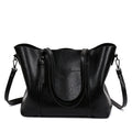Retro-style brown PU messenger bag with top handles and a shoulder strap, shown open to reveal polyester cotton lining.
