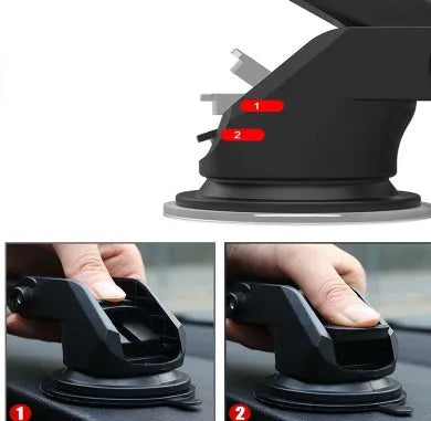 Universal car phone and navigation bracket with telescopic adjustable long rod on a dashboard.