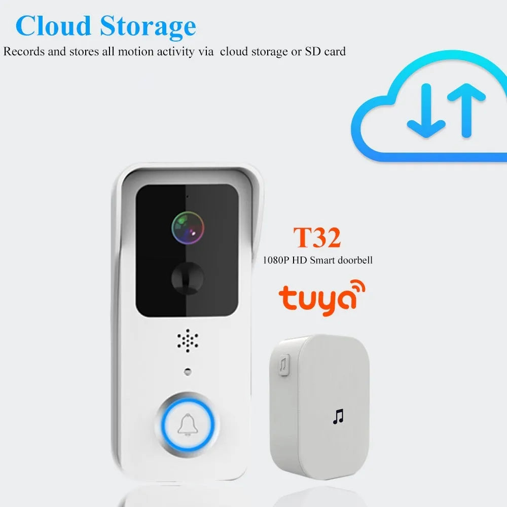 Black and white smart waterproof visual doorbell with HD camera for remote app intercom.