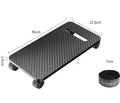 Orico black steel CPU floor stand with wheels holding a desktop PC tower, anti-skid pads visible