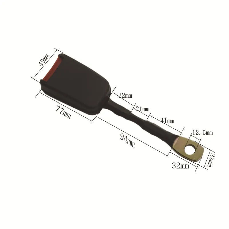 Car seat belt buckle with 20cm steel wire base for 21cm wide vehicle sockets.