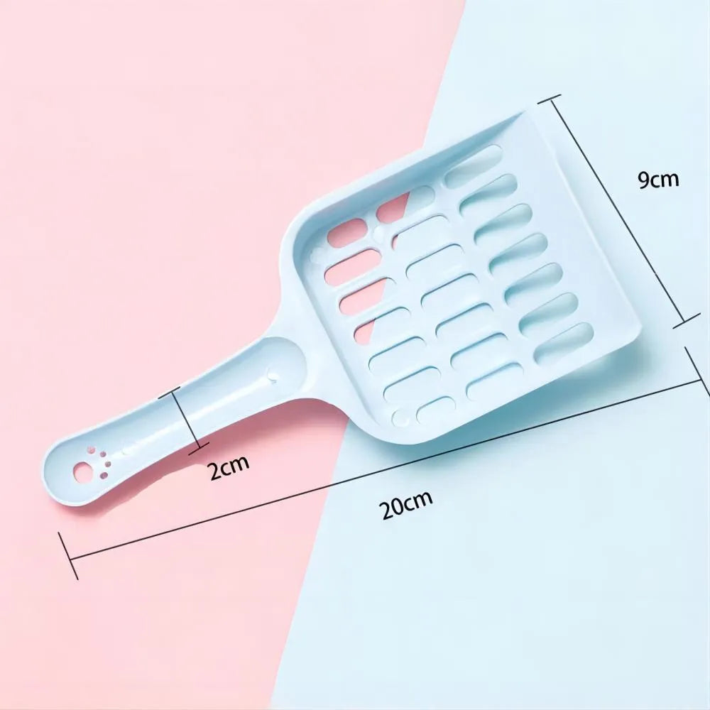 Plastic cat litter scoop in blue, green or pink colours measuring 20cm length
