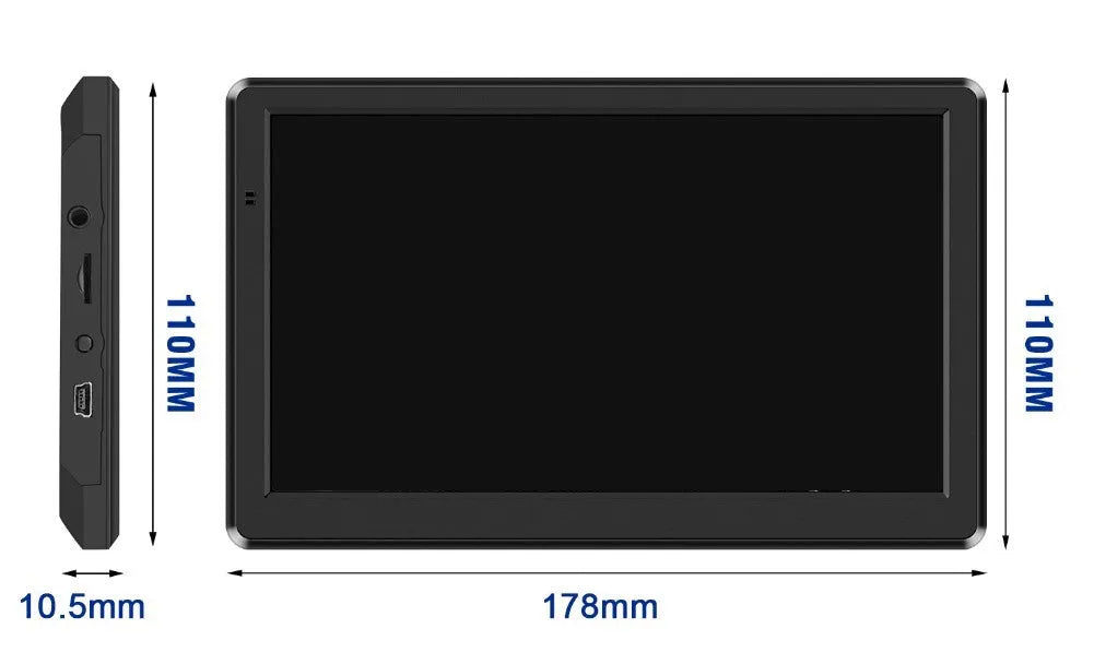 7 inch car GPS navigation device with touchscreen display showing map interface