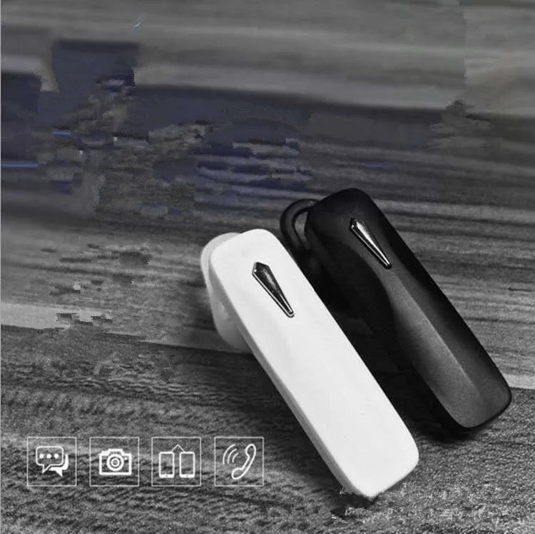 M163 car Bluetooth headset in black or white with control buttons for calls and music