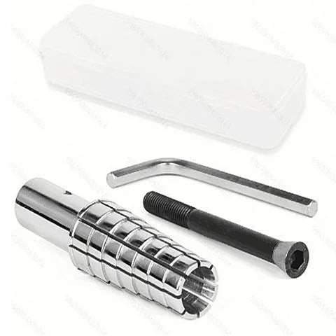 Ring expansion tool with stretcher mechanism and rubber hammer for jewellery size adjustment
