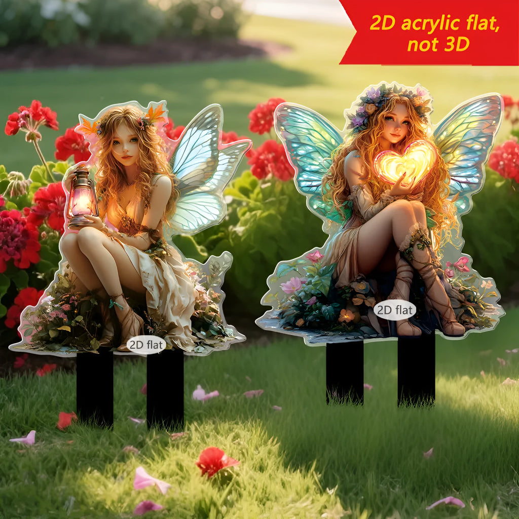 Acrylic elf fairy carrying lantern garden stake, 13.4x20 inches, cartoon style