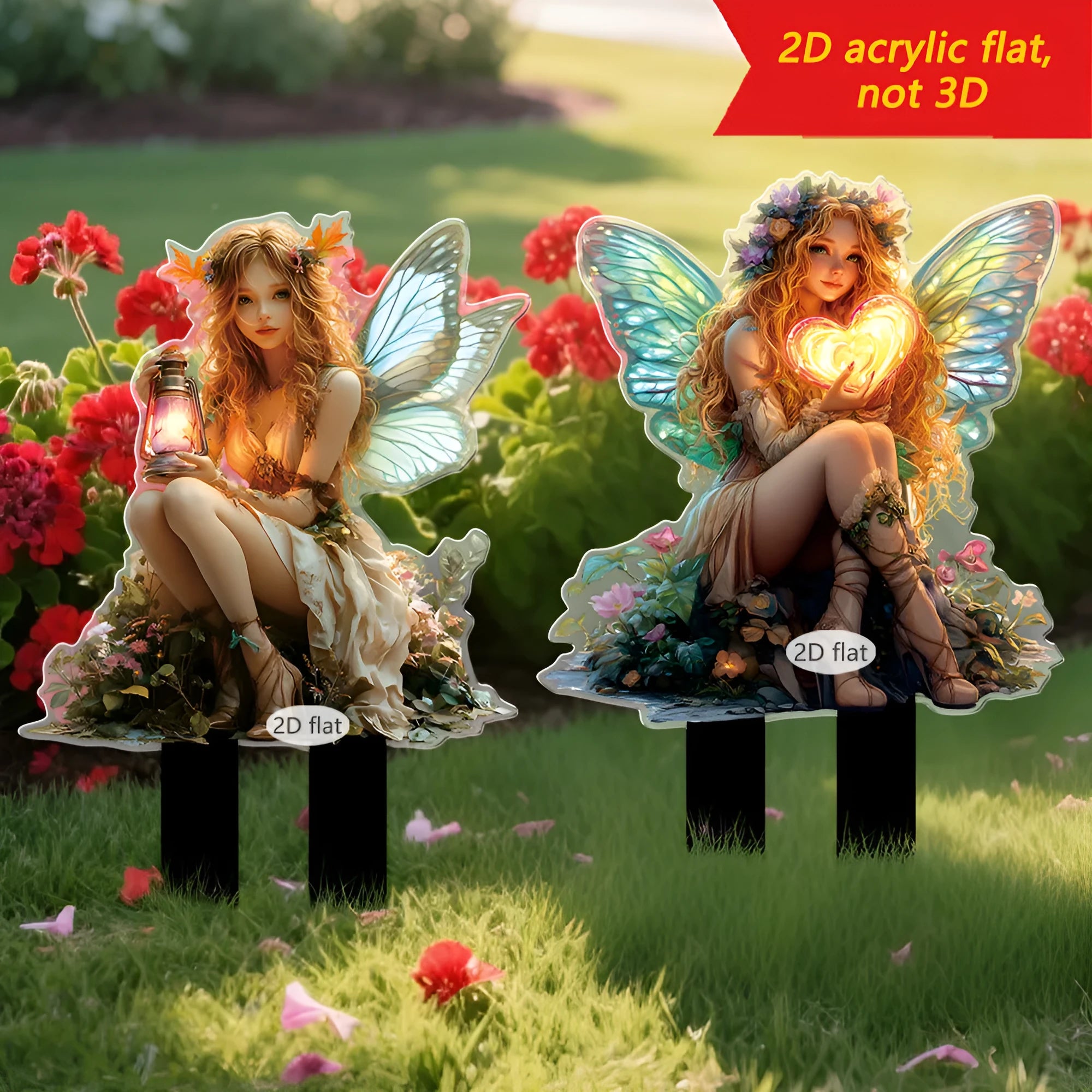 Acrylic elf fairy carrying lantern garden stake, 13.4x20 inches, cartoon style