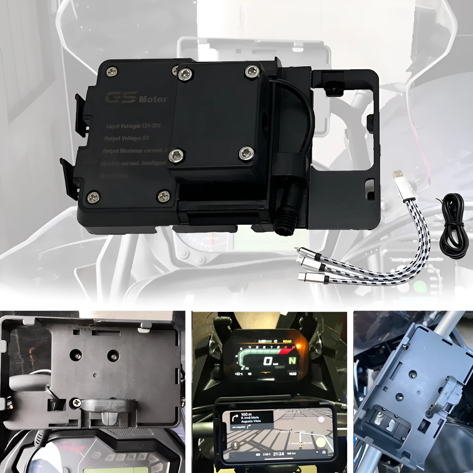 Black ABS plastic motorcycle navigation bracket for BMW R1200GS and R1250GS models