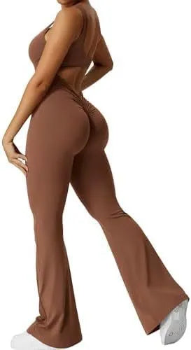 Women's sleeveless flare jumpsuit for yoga and fitness in high-elasticity polyester fabric