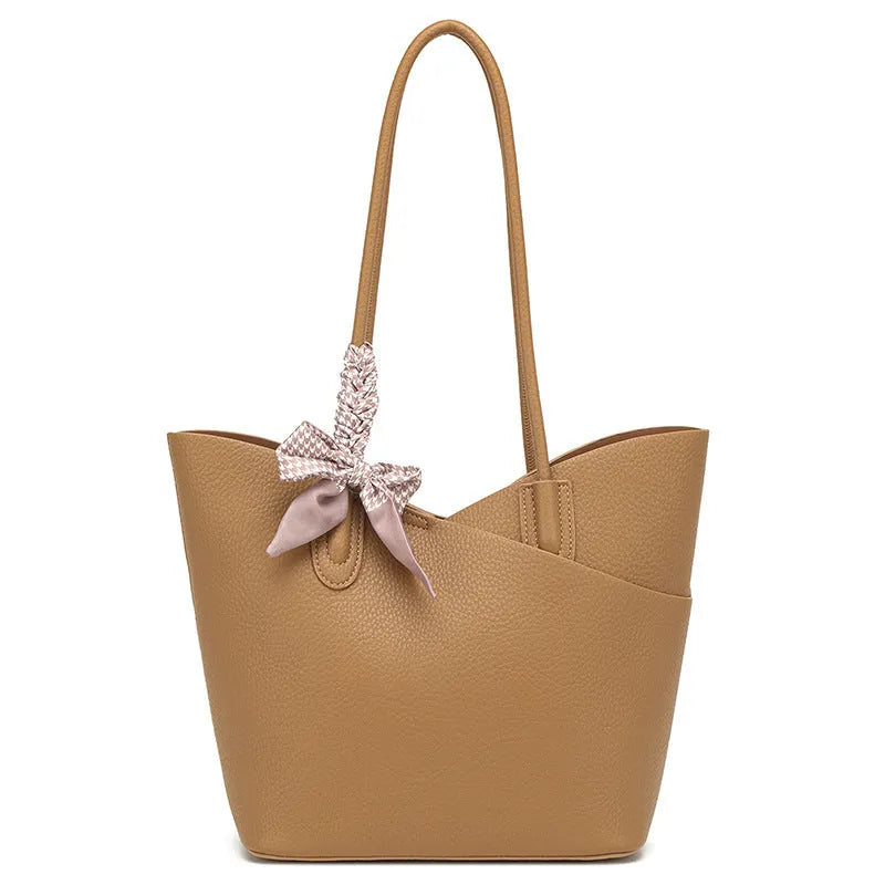PU leather vertical square shoulder handbag 33x11x25cm in biscuit colour with sewing line detail and single strap