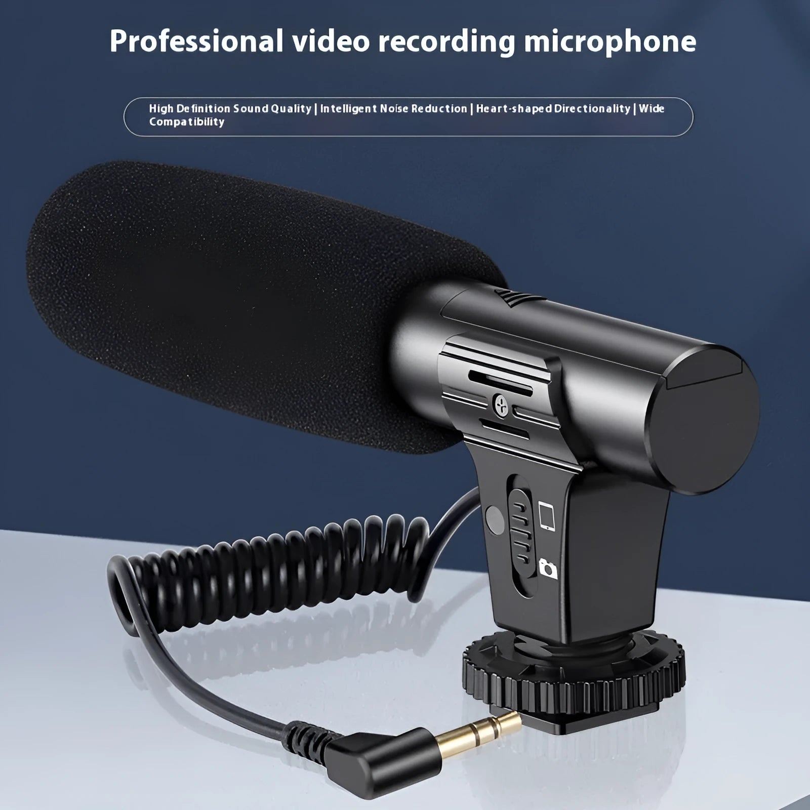 Black video recording microphone for mobile phones