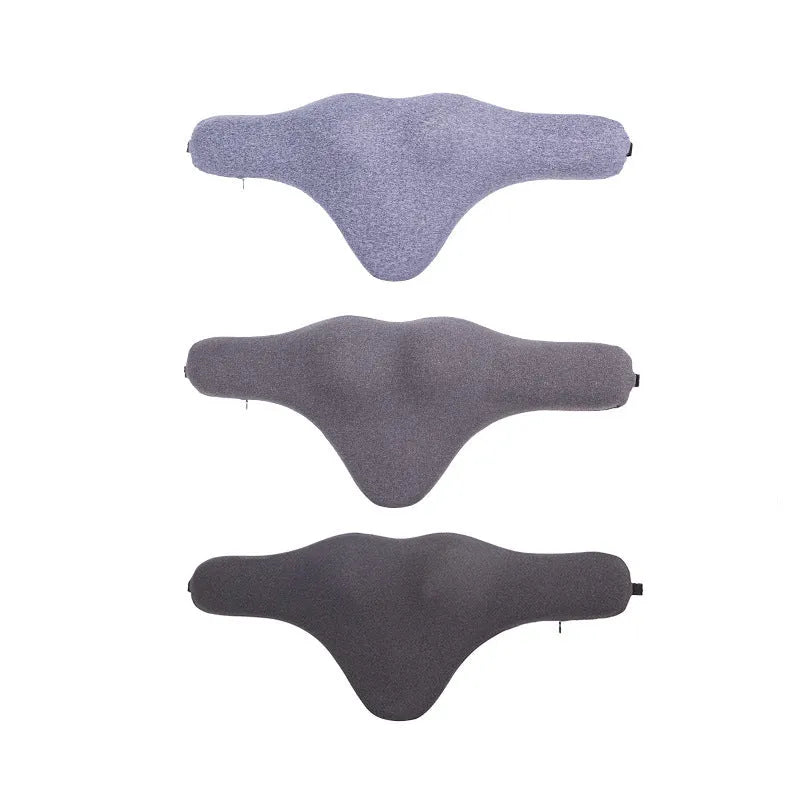 Solid-colour car neck memory pillow in dark grey, shown on a car headrest.