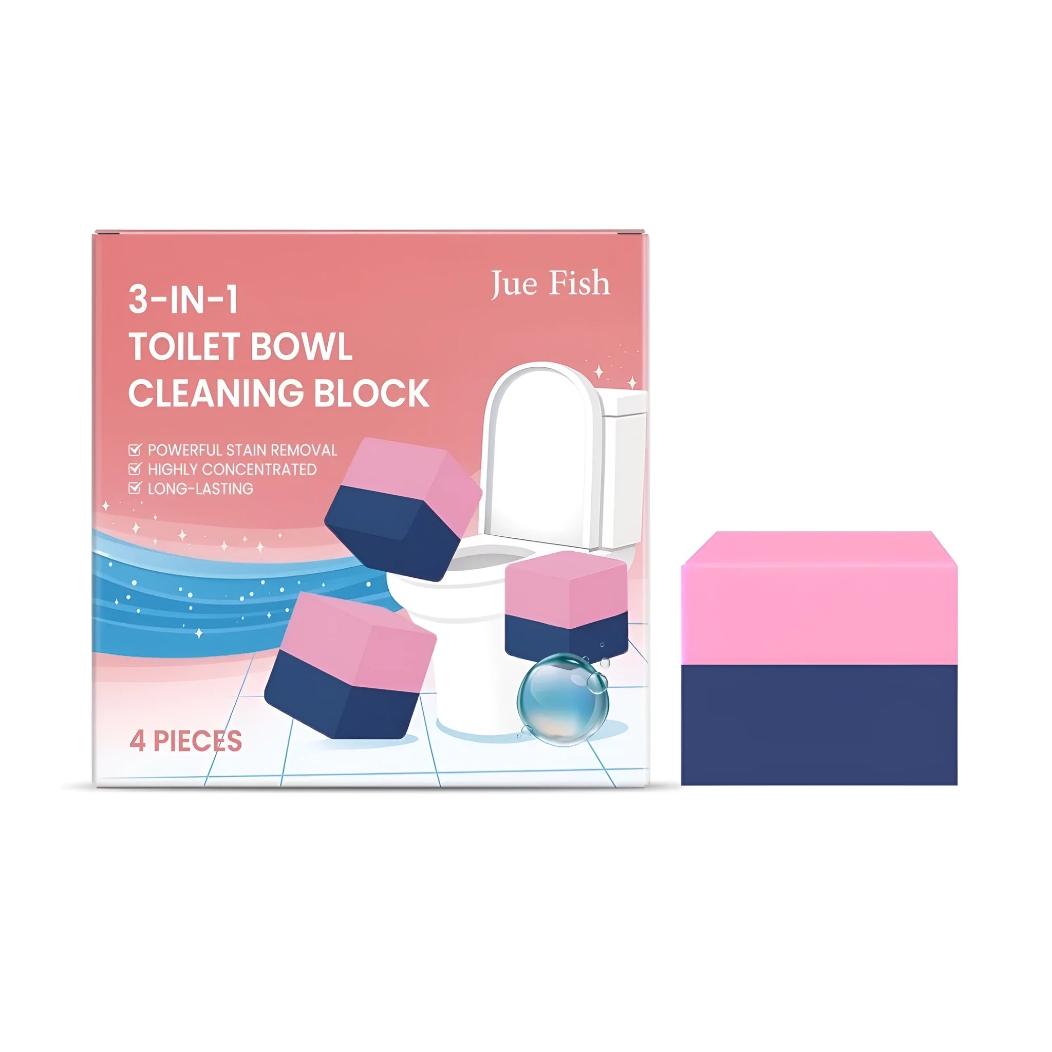 Pack of four three-in-one toilet cleaning blocks for automatic bowl cleaning