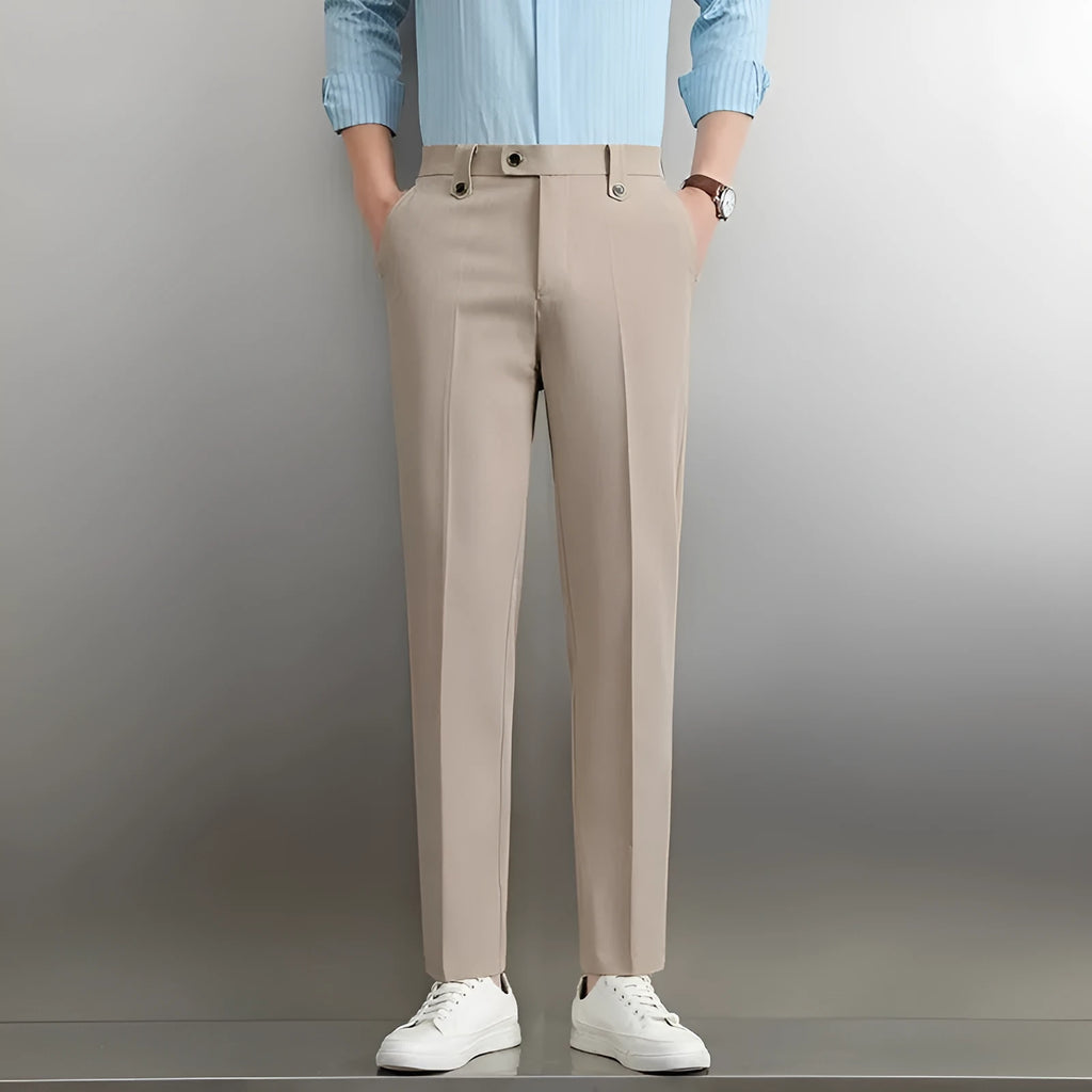 Men's loose straight business trousers in SF28 black, polyester elastic fabric, sizes 28-38