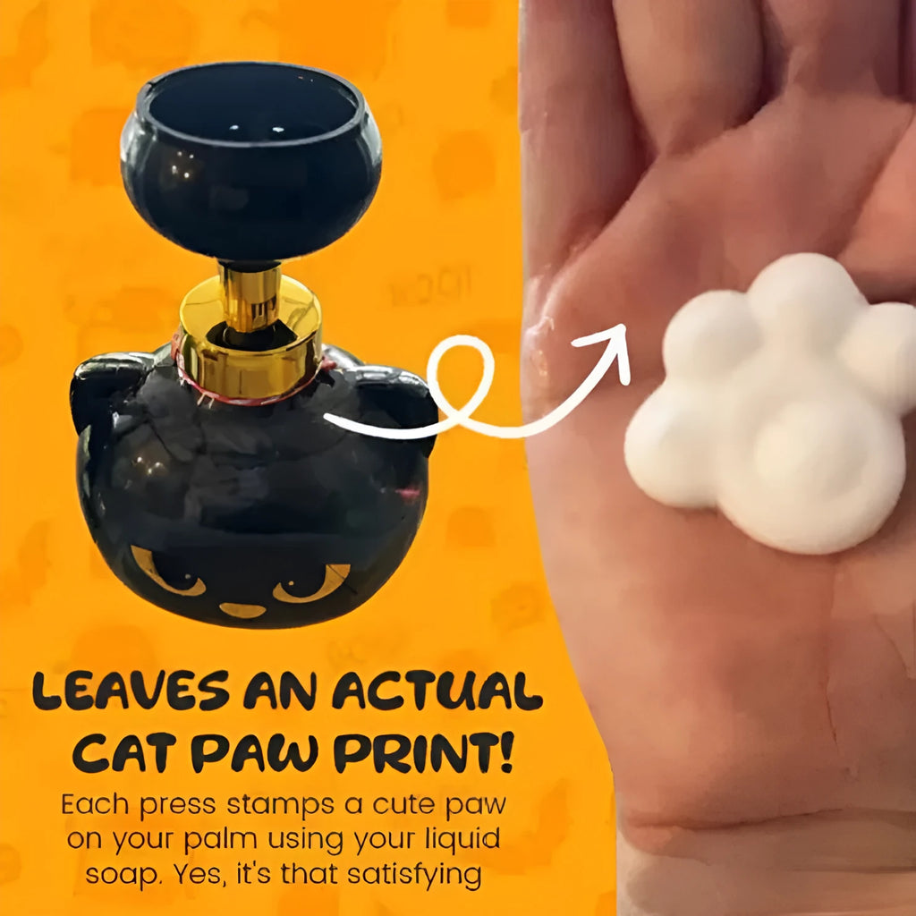 Black cat-shaped cartoon foam soap dispenser with plastic construction