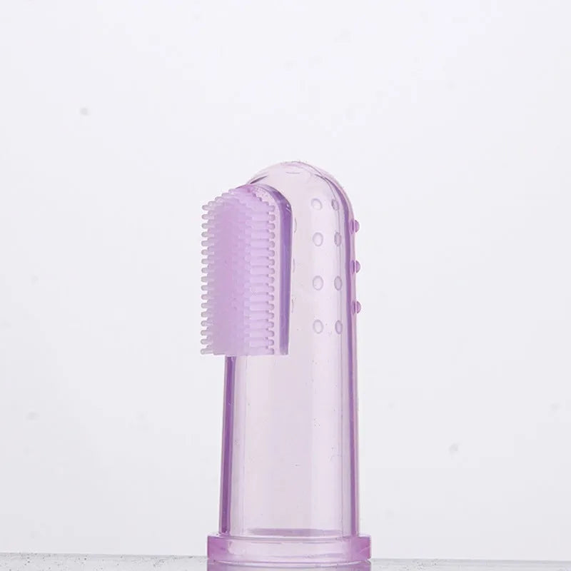 Transparent liquid silicone finger stall baby toothbrush on fingertip for gentle oral cleaning