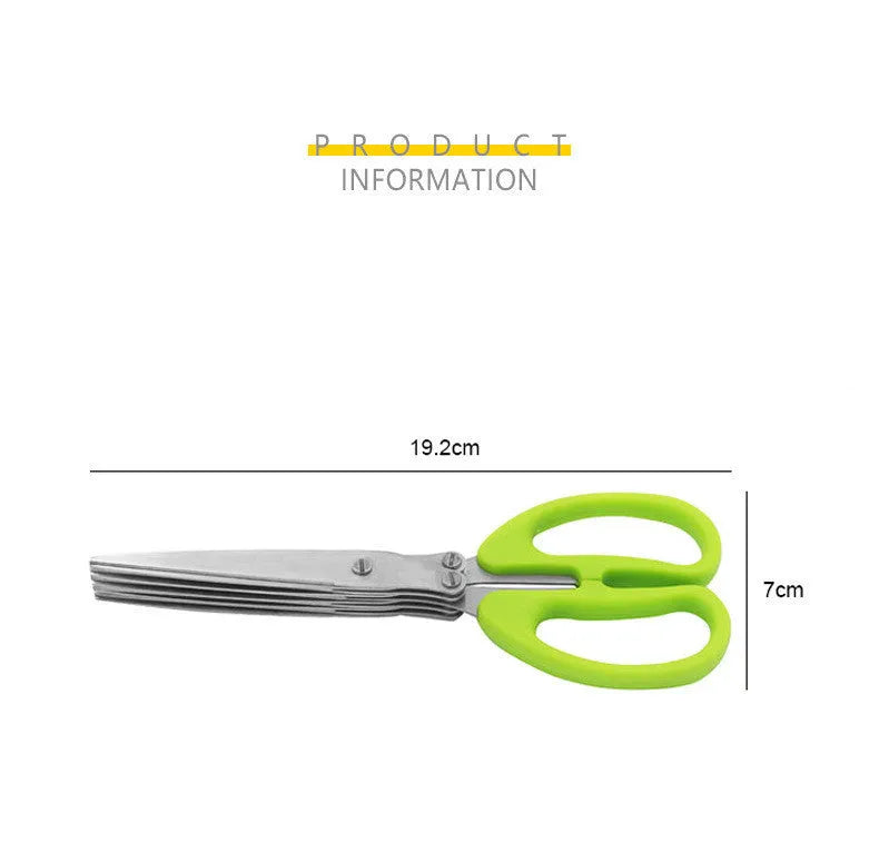Green stainless steel five-layer kitchen scissors for chopping green onions and seaweed